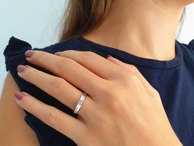0.11 carat diamond solitaire ring in 14 K white gold