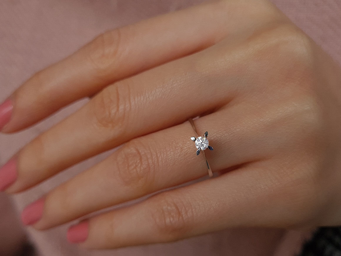 0.17 carat diamond solitaire ring in 8 K white gold