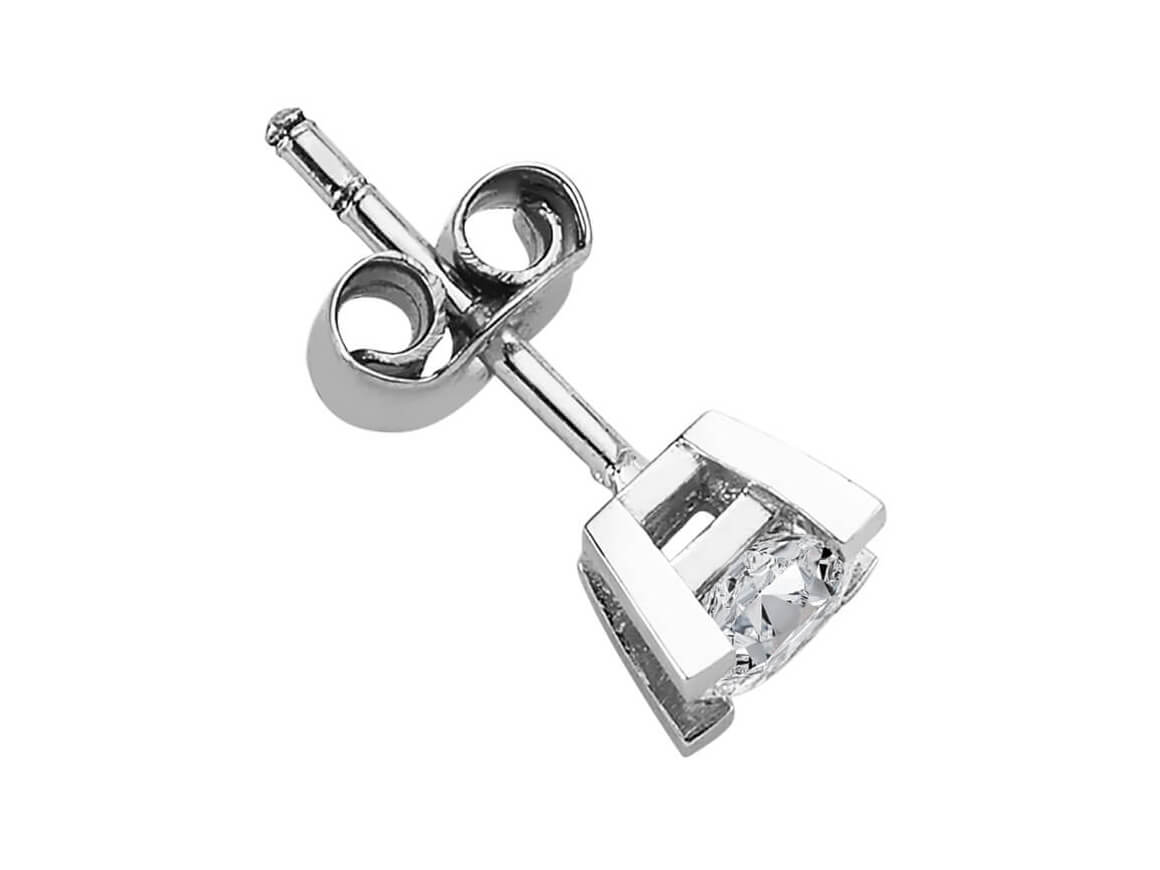 0.38 carat diamond solitaire men's earring in 14 carat white gold 
