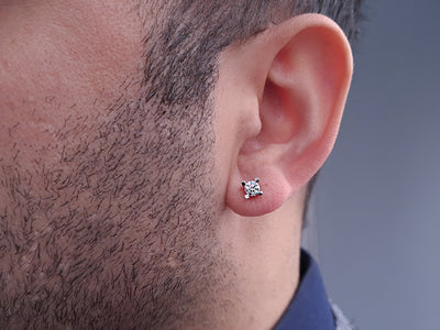 0.38 carat diamond solitaire men's earring in 14 carat white gold 