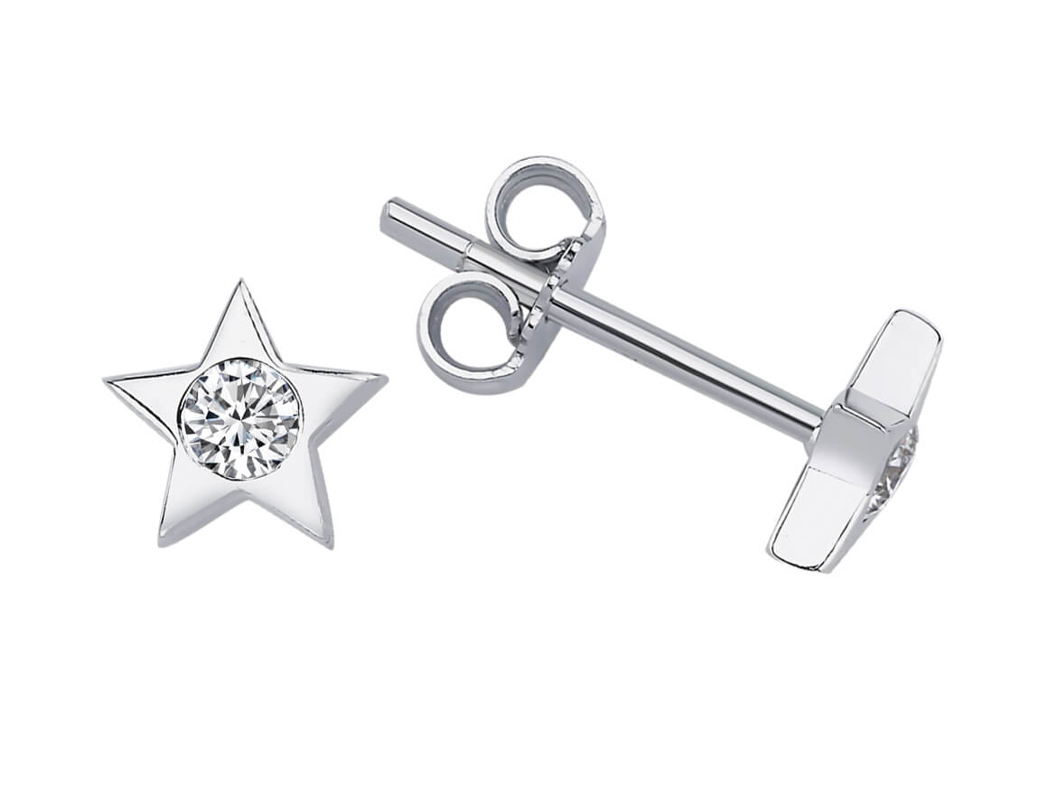 0,14 Carat Diamant Solitär Stern Ohrringe - handgefertigter Diamantschmuck aus Feingold | Sirius Diamant