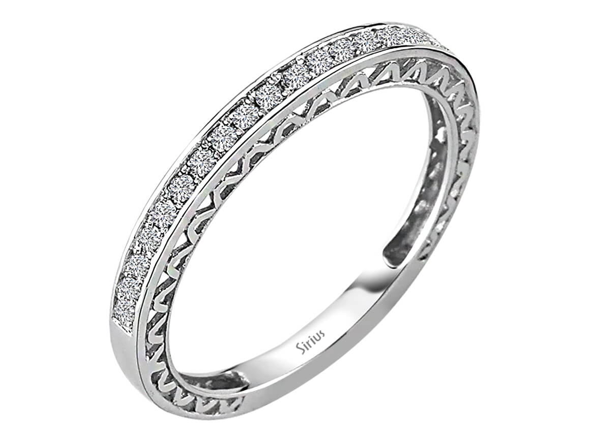 Alliance demi-ronde en or blanc 585 14 carats avec diamants de 0,17 carat
