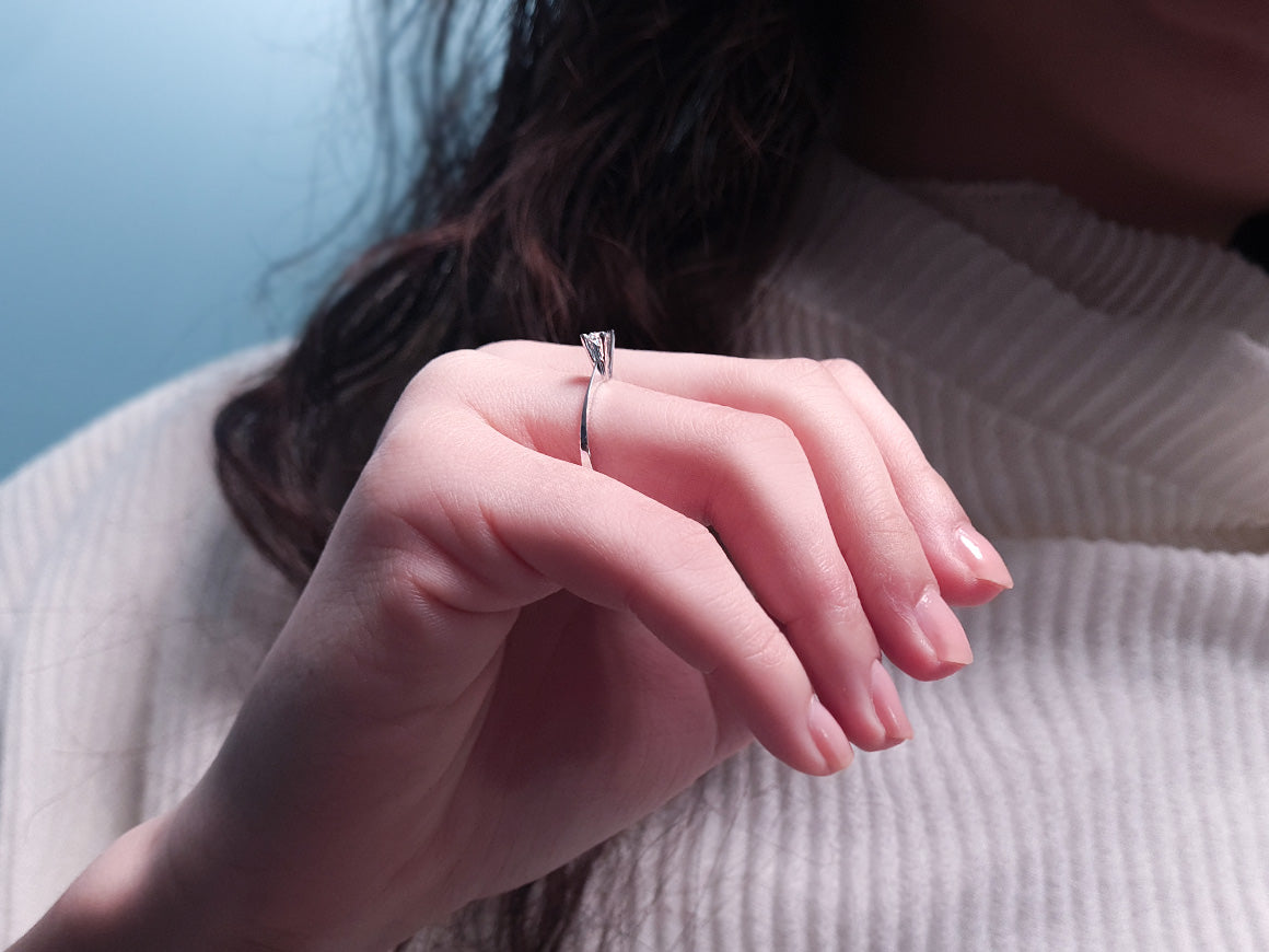 0.09 carat diamond solitaire ring in 333 8K white gold