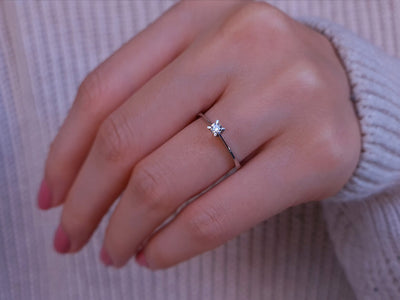 0.10 carat diamond solitaire ring in 8 K white gold