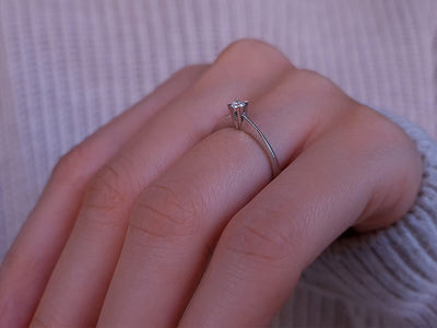 0.10 carat diamond solitaire ring in 8 K white gold