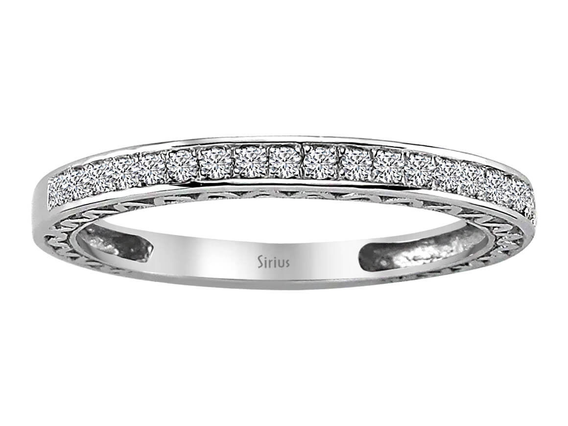 Alliance demi-ronde en or blanc 585 14 carats avec diamants de 0,17 carat