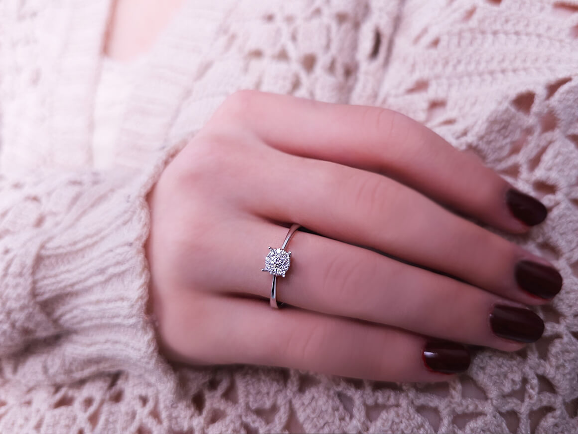 0.70 carat diamond solitaire effect ring in 8 K white gold