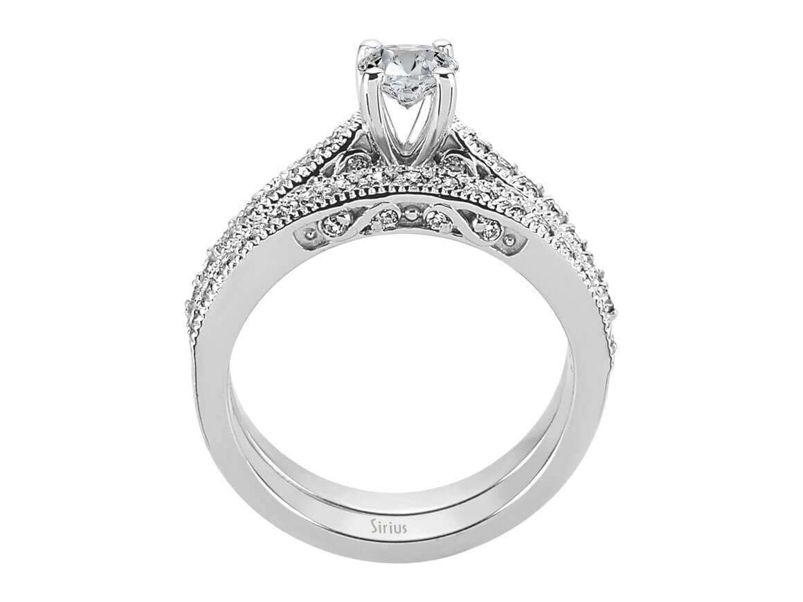 Insgesamt 1,04 Karat Diamant Solitär Ring und Allianz - handgefertigter Diamantschmuck aus Feingold | Sirius Diamant
