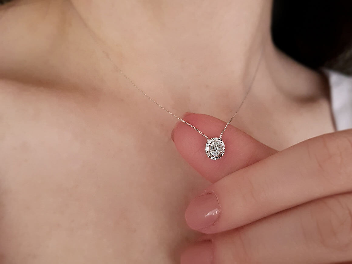 Glitzereffekt Diamant Baguette Collier - handgefertigter Diamantschmuck aus Feingold | Sirius Diamant