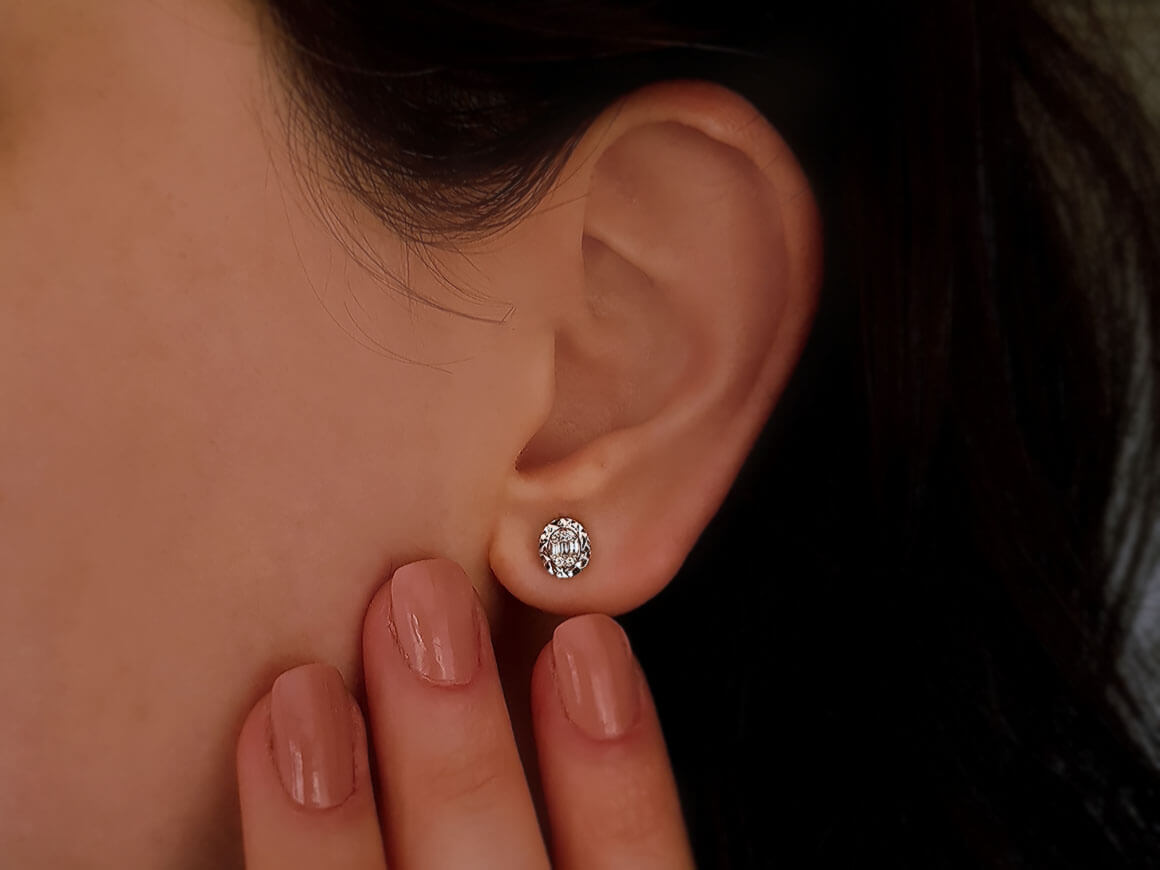 Glitzereffekt Baguette Diamant Ohrringe - handgefertigter Diamantschmuck aus Feingold | Sirius Diamant