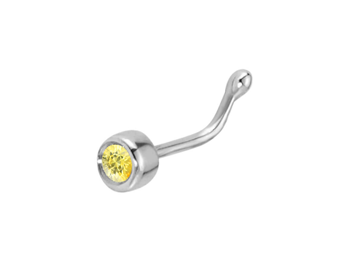 Gelb Saphir Nasenpiercing in 585er 14 Karat Weißgold - 7mm x 2,3 mm - handgefertigter Diamantschmuck aus Feingold | Sirius Diamant