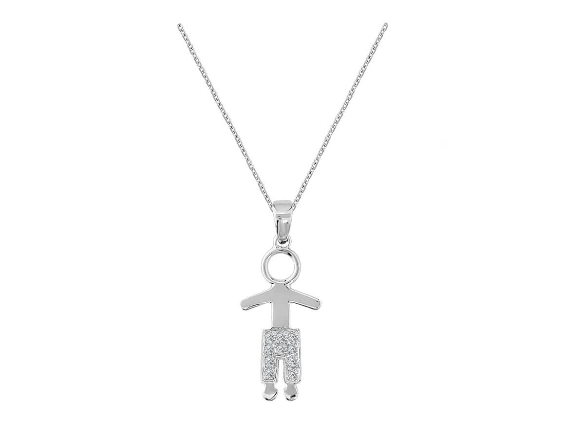 Diamond boy motif necklace in 333 8K white gold