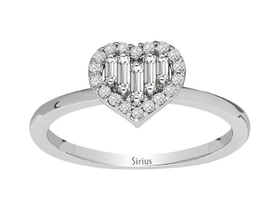 F Color 0.20 Carat Baguette Diamond Heart Ring