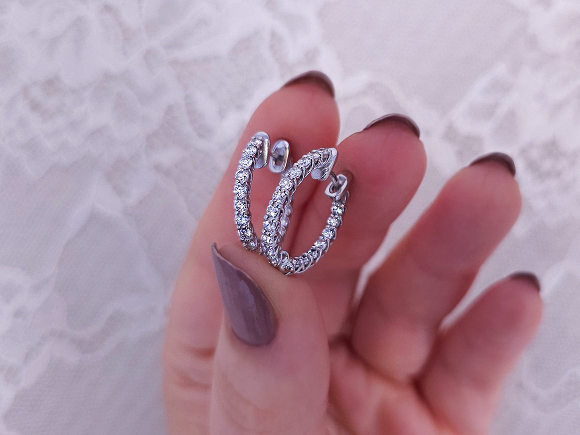 1.19 carat diamond hoop earrings in 14 carat white gold