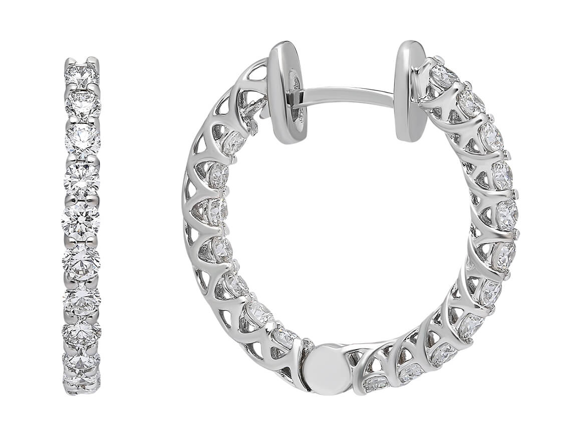 1.19 carat diamond hoop earrings in 14 carat white gold