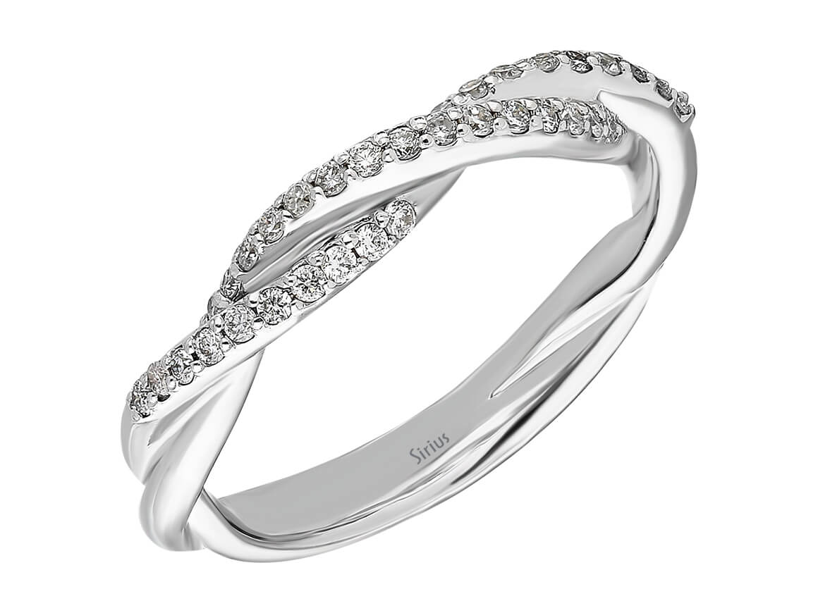 Alliance demi-ronde à deux rangs de diamants en or blanc 333 8 carats