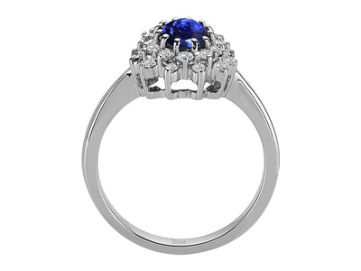 Double Row Diamond and Oval Sapphire Ring