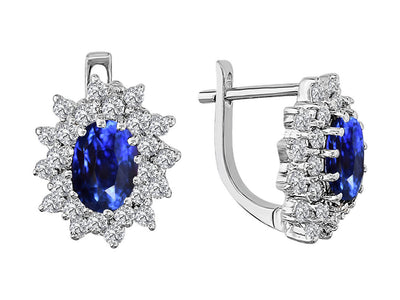 Double row diamond and oval sapphire earrings