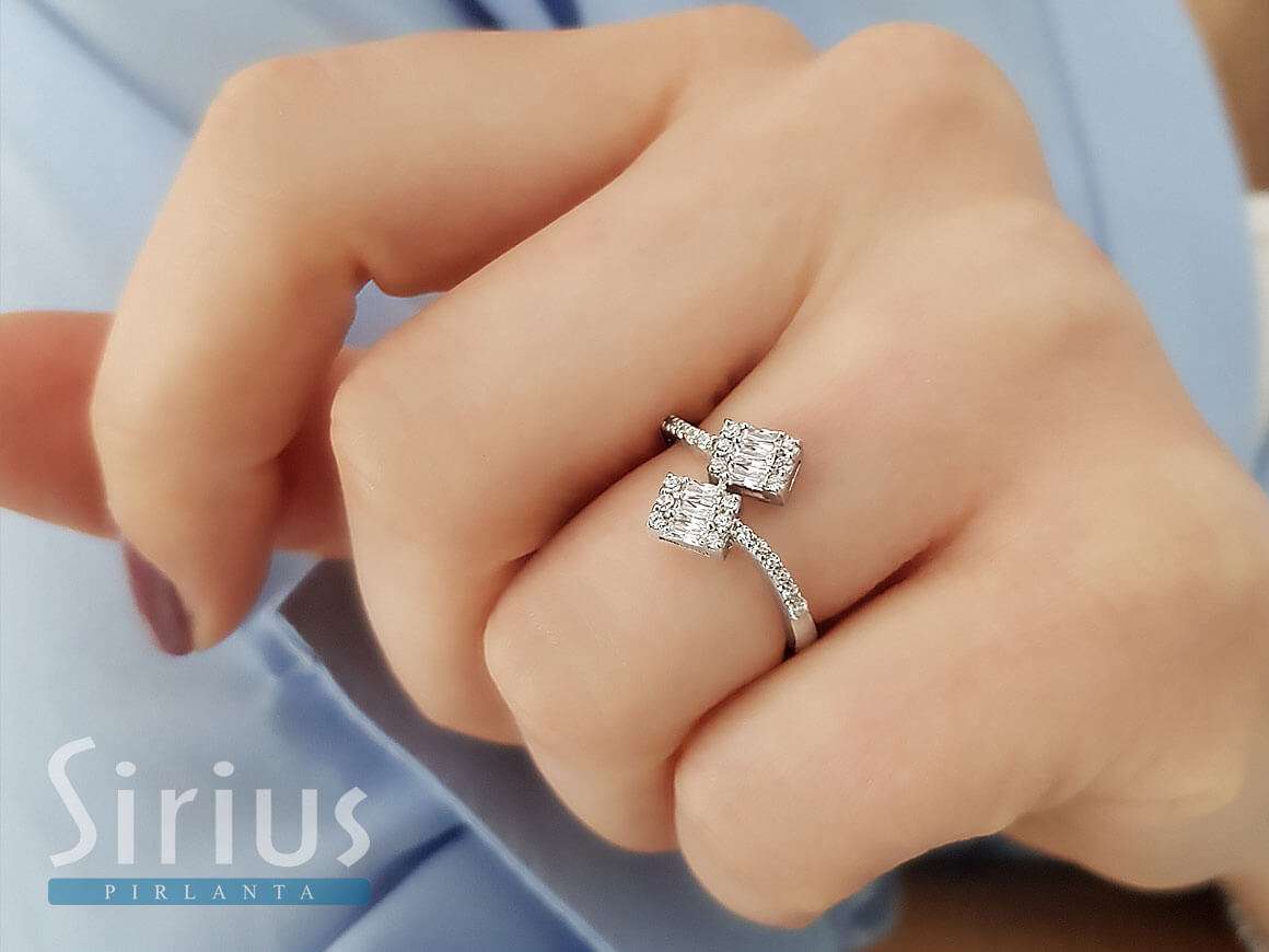 G Farbe 0,41 Carat Diamant Doppelt Baguette Ring