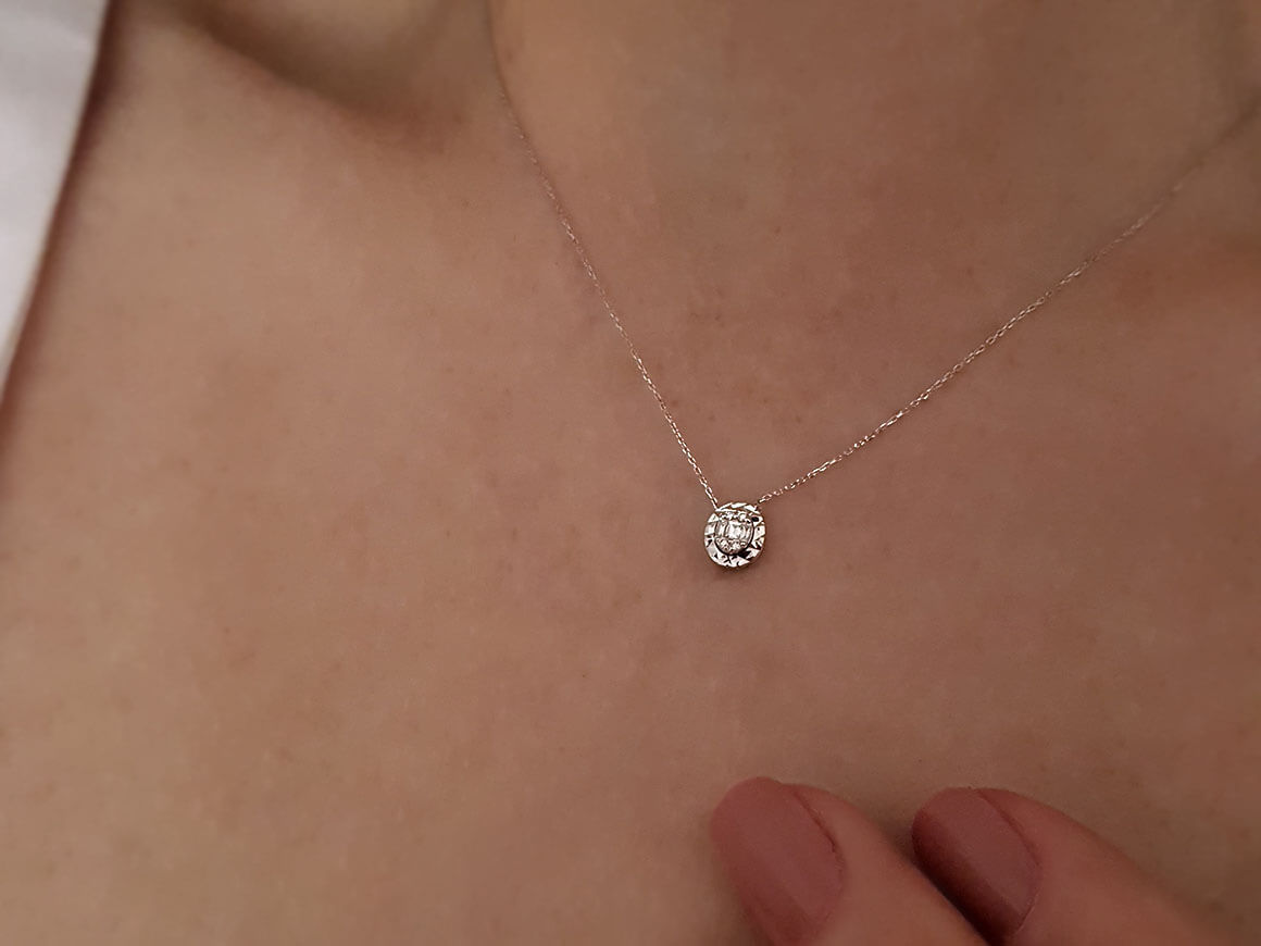 Glitzereffekt Diamant Baguette Collier - handgefertigter Diamantschmuck aus Feingold | Sirius Diamant