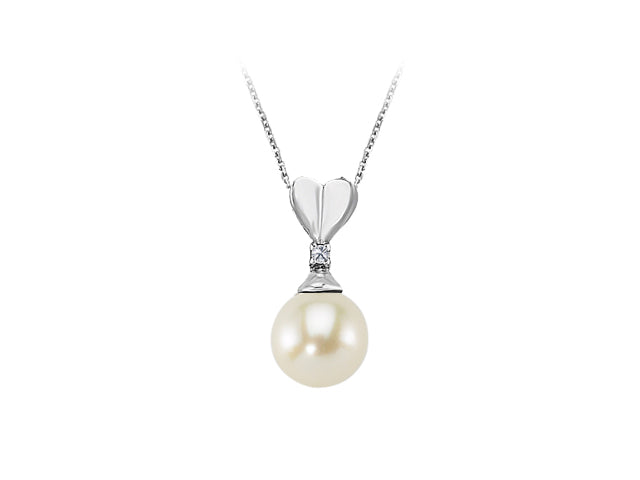 Diamond and pearl heart necklace in 333 8K white gold