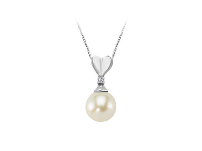 Diamond and pearl heart necklace in 333 8K white gold