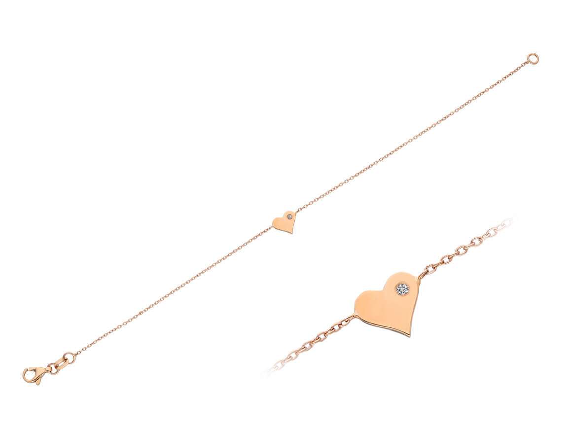 Diamant Herz Armband in 333er 8 Karat Rosegold / Rotgold - handgefertigter Diamantschmuck aus Feingold | Sirius Diamant