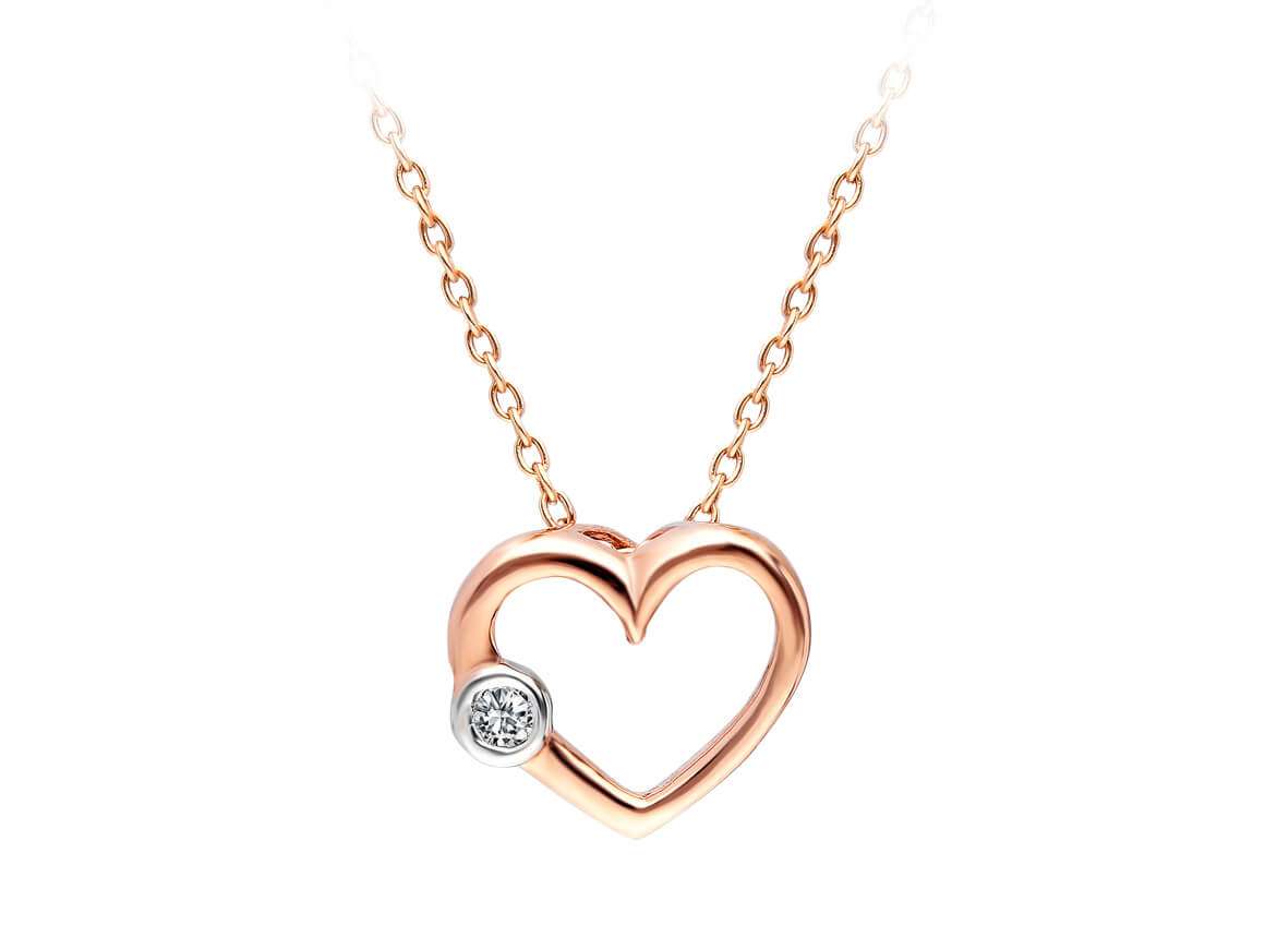 0,02 Karat Diamant Herz Collier in 333er 8 Karat Rotgold/Rosegold - handgefertigter Diamantschmuck aus Feingold | Sirius Diamant