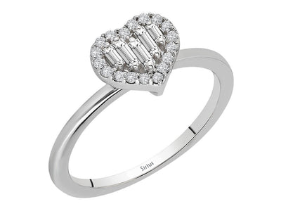 F Color 0.20 Carat Baguette Diamond Heart Ring