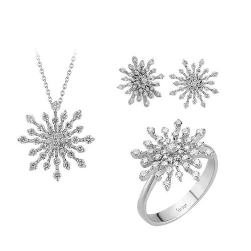 Diamant Schneeflocken Schmuckset in 585er 14 K Weißgold - handgefertigter Diamantschmuck aus Feingold | Sirius Diamant