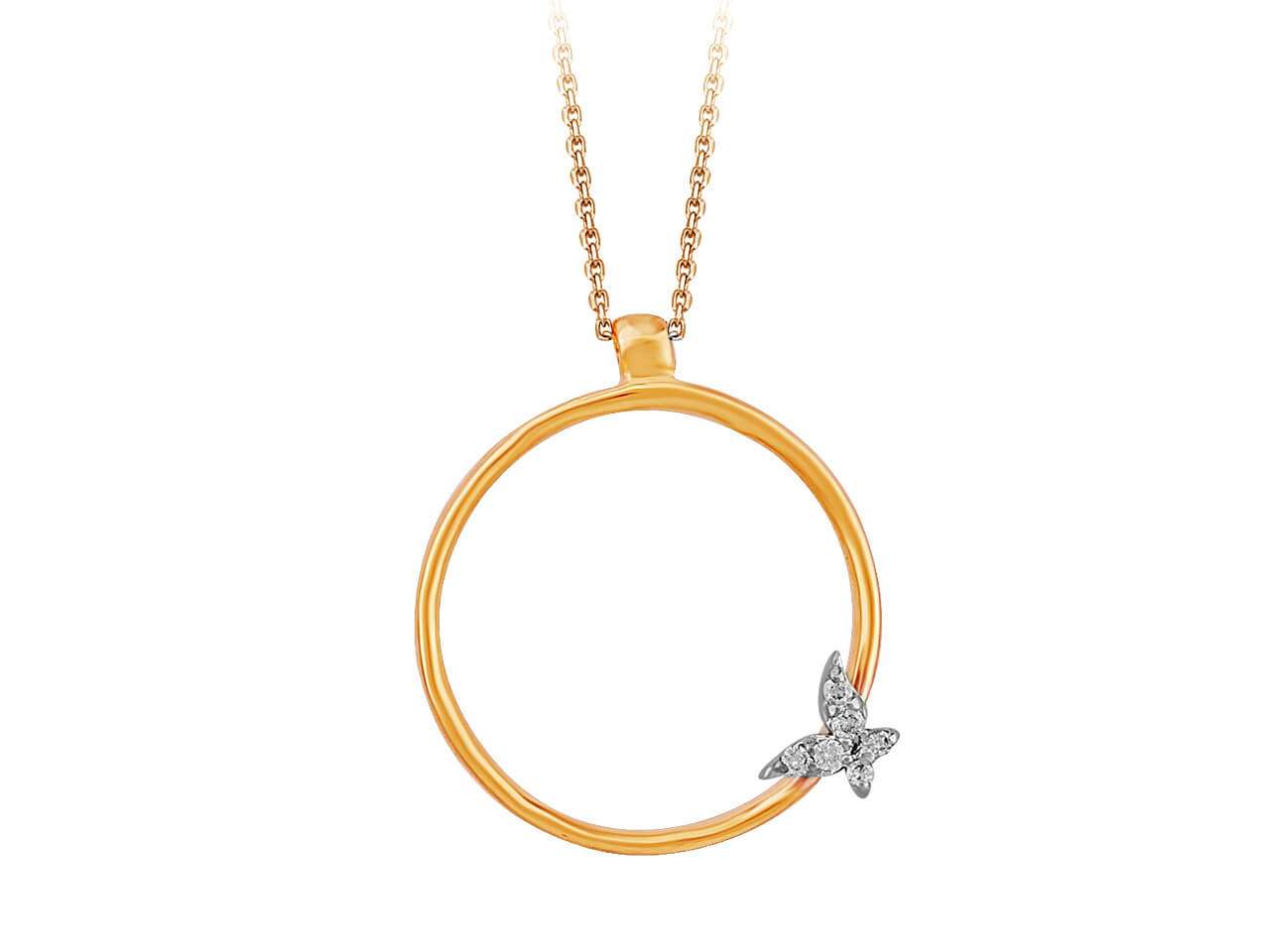 Collier papillon en or jaune et blanc 14 carats avec diamants de 0,04 carat