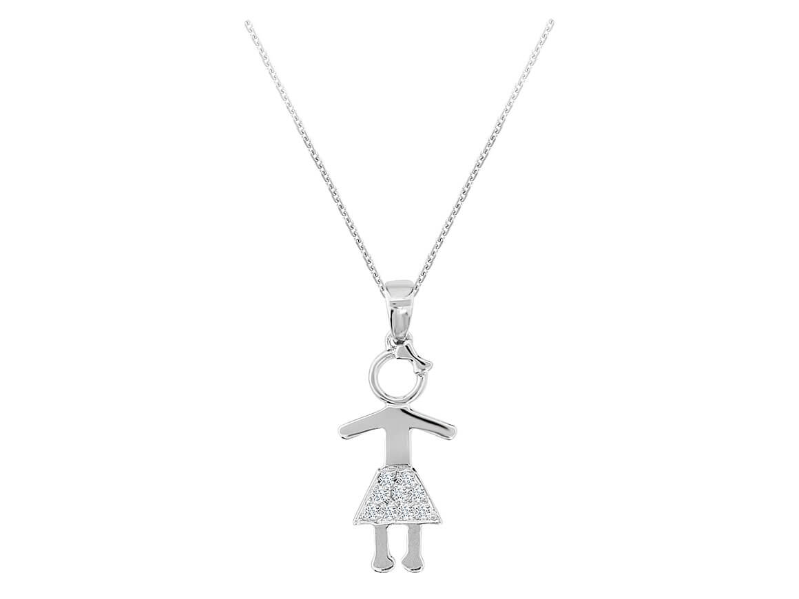 Diamond girl motif necklace in 333 8 carat white gold