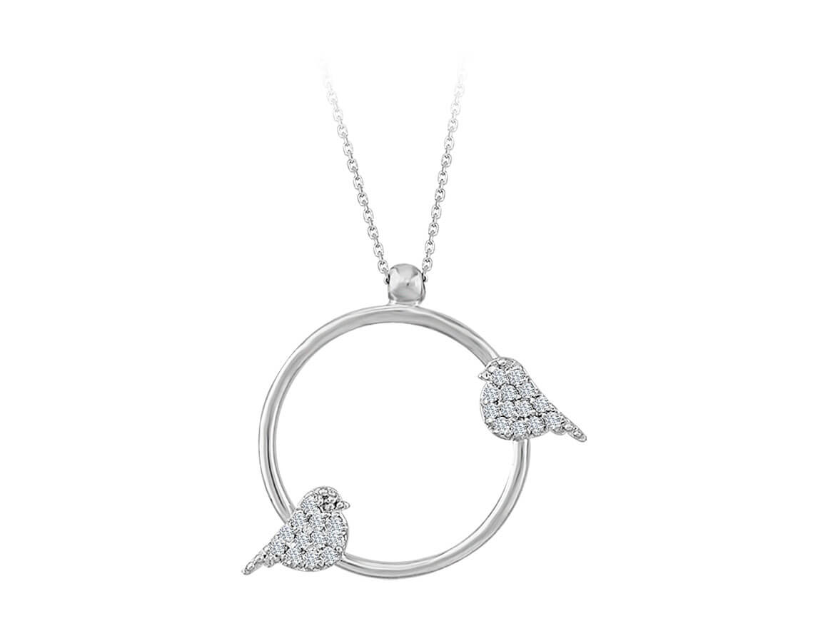 G color 0.10 carat diamond bird necklace in 585 14 carat white gold