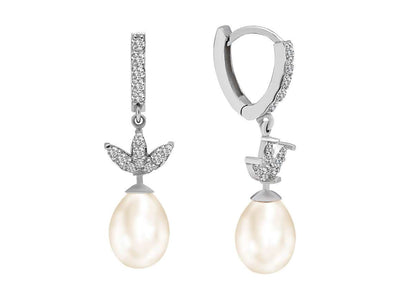 White natural drop pearl earrings in 585 14 K white gold