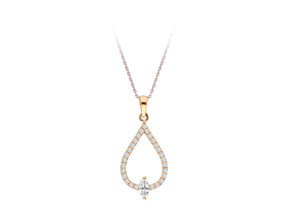 Marquise Diamant Tropfen Collier - handgefertigter Diamantschmuck aus Feingold | Sirius Diamant