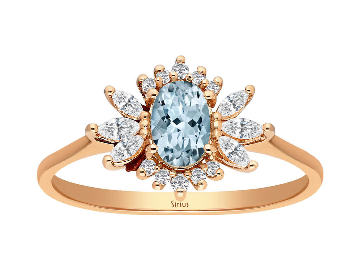 Marquise Diamond and Oval Cut Aquamarine Ring