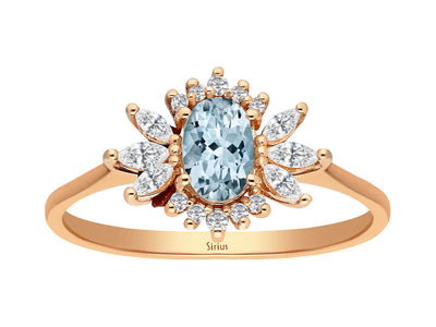 Marquise Diamond and Oval Cut Aquamarine Ring