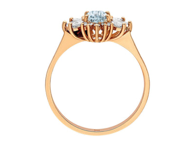 Marquise Diamond and Oval Cut Aquamarine Ring