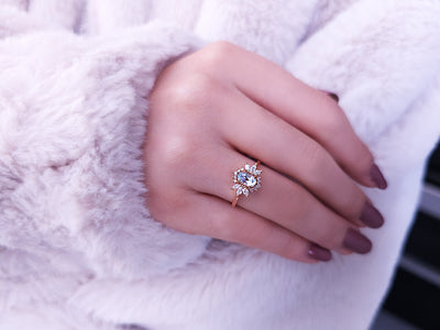 Marquise Diamond and Oval Cut Aquamarine Ring