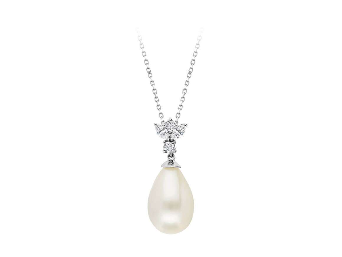 Marquise Diamant und Perle Schmuckset in 585er 14 Karat Weißgold