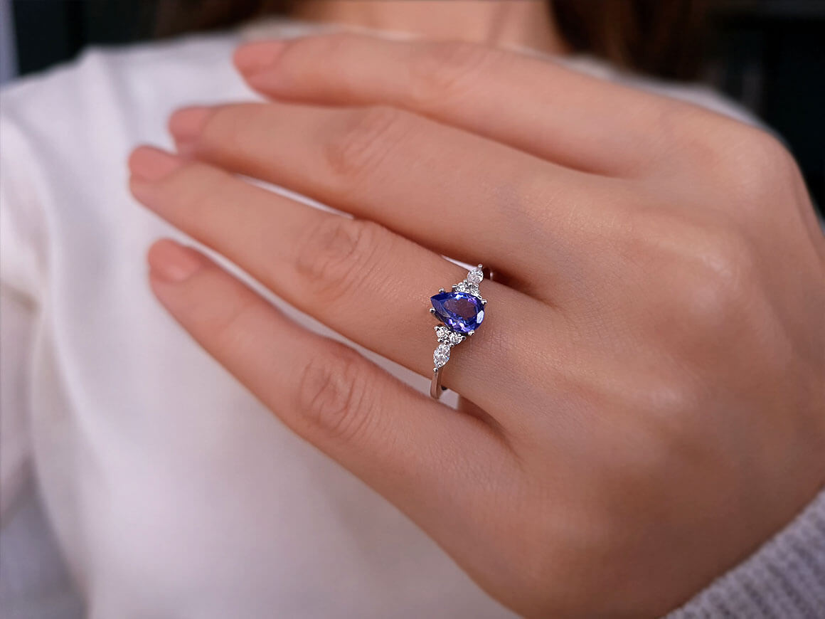 Marquise Diamond and Pear Cut AAA Tanzanite Ring