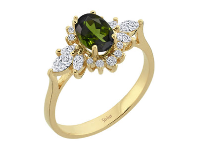 Marquise Diamond and Green Tourmaline Lucrezia Ring
