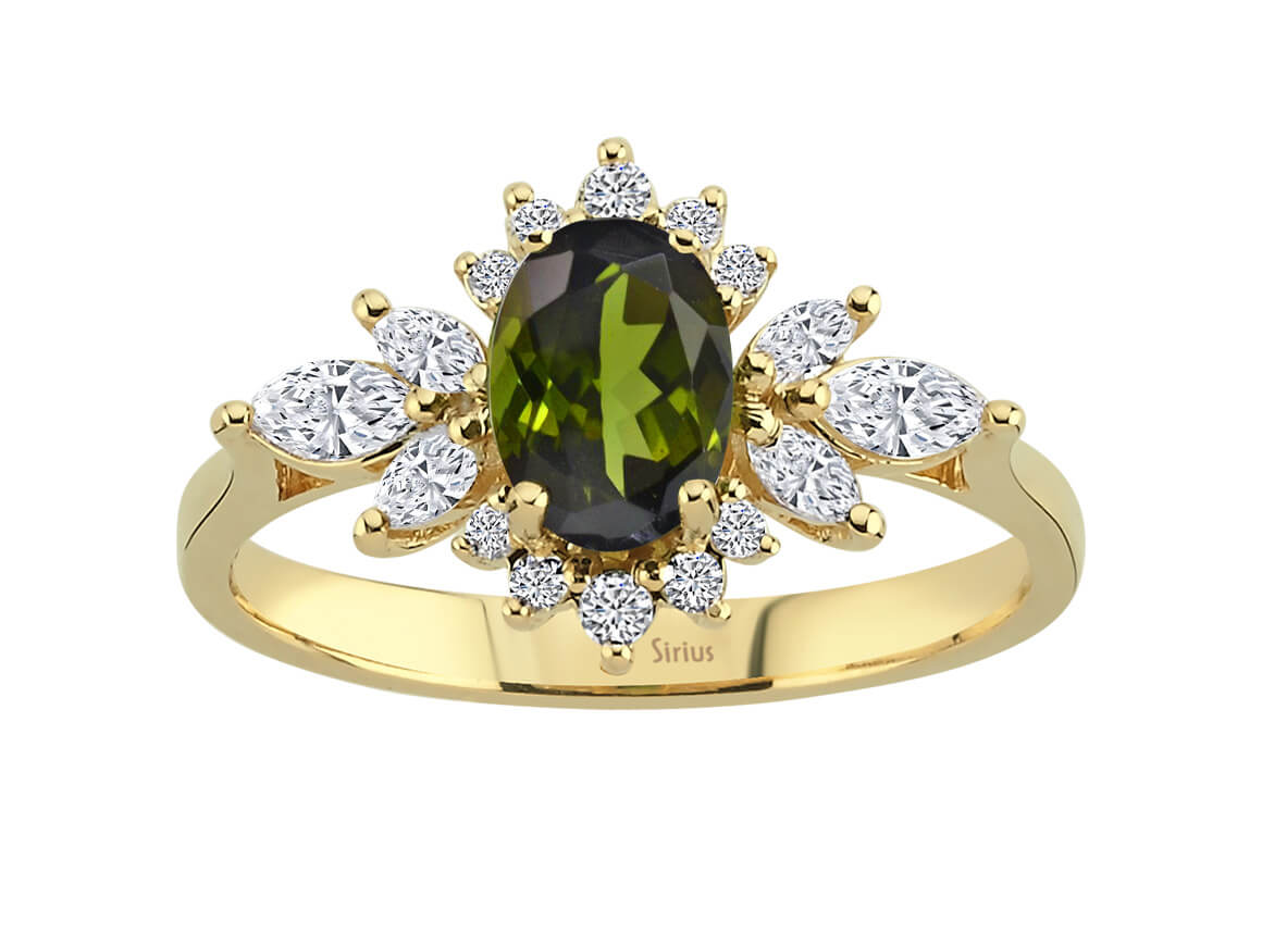 Marquise-Diamant- und grüner Turmalin-Lucrezia-Ring - handgefertigter Diamantschmuck aus Feingold | Sirius Diamant