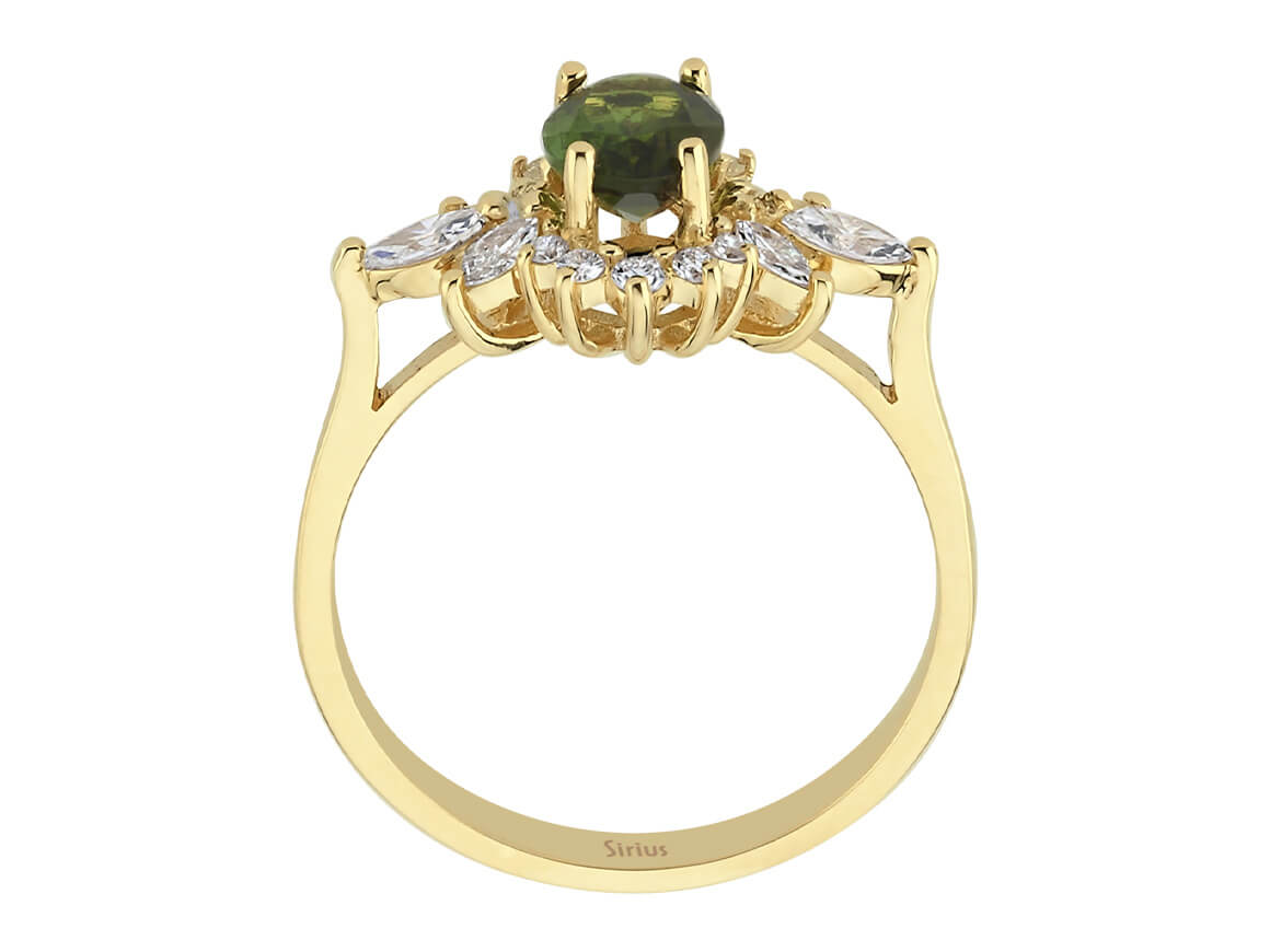 Marquise-Diamant- und grüner Turmalin-Lucrezia-Ring - handgefertigter Diamantschmuck aus Feingold | Sirius Diamant