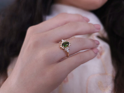 Marquise Diamond and Green Tourmaline Lucrezia Ring