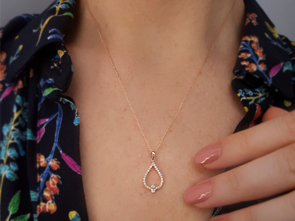 Marquise Diamant Tropfen Collier - handgefertigter Diamantschmuck aus Feingold | Sirius Diamant