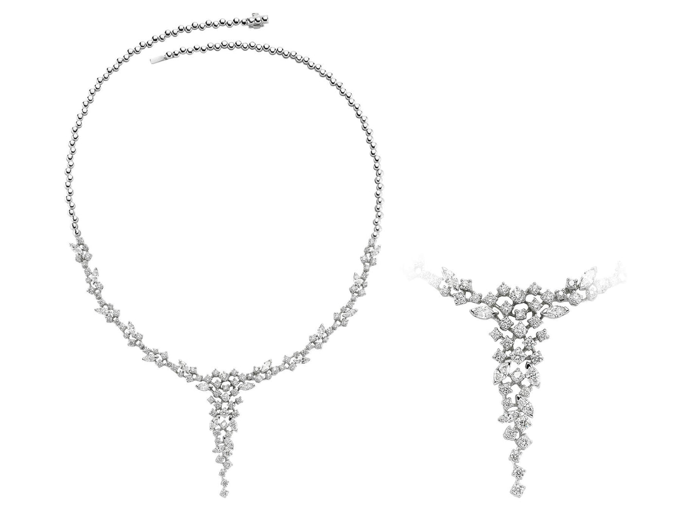 Collier tennis marquise en or blanc et diamants
