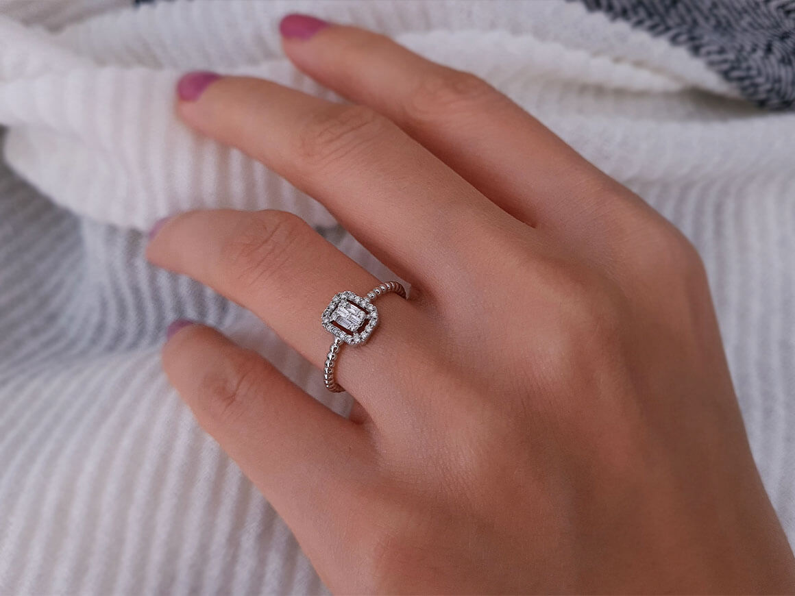 F Color 0.16 Carat Baguette Diamond Mia Ring
