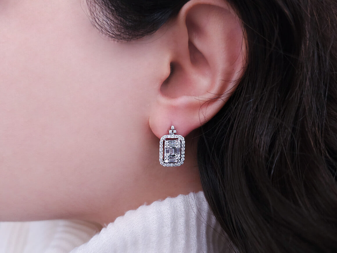 Modern large baguette diamond earrings