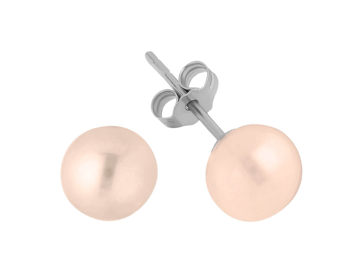 6.15 ct. natural pink pearl stud earrings in 14K white gold - 7 mm